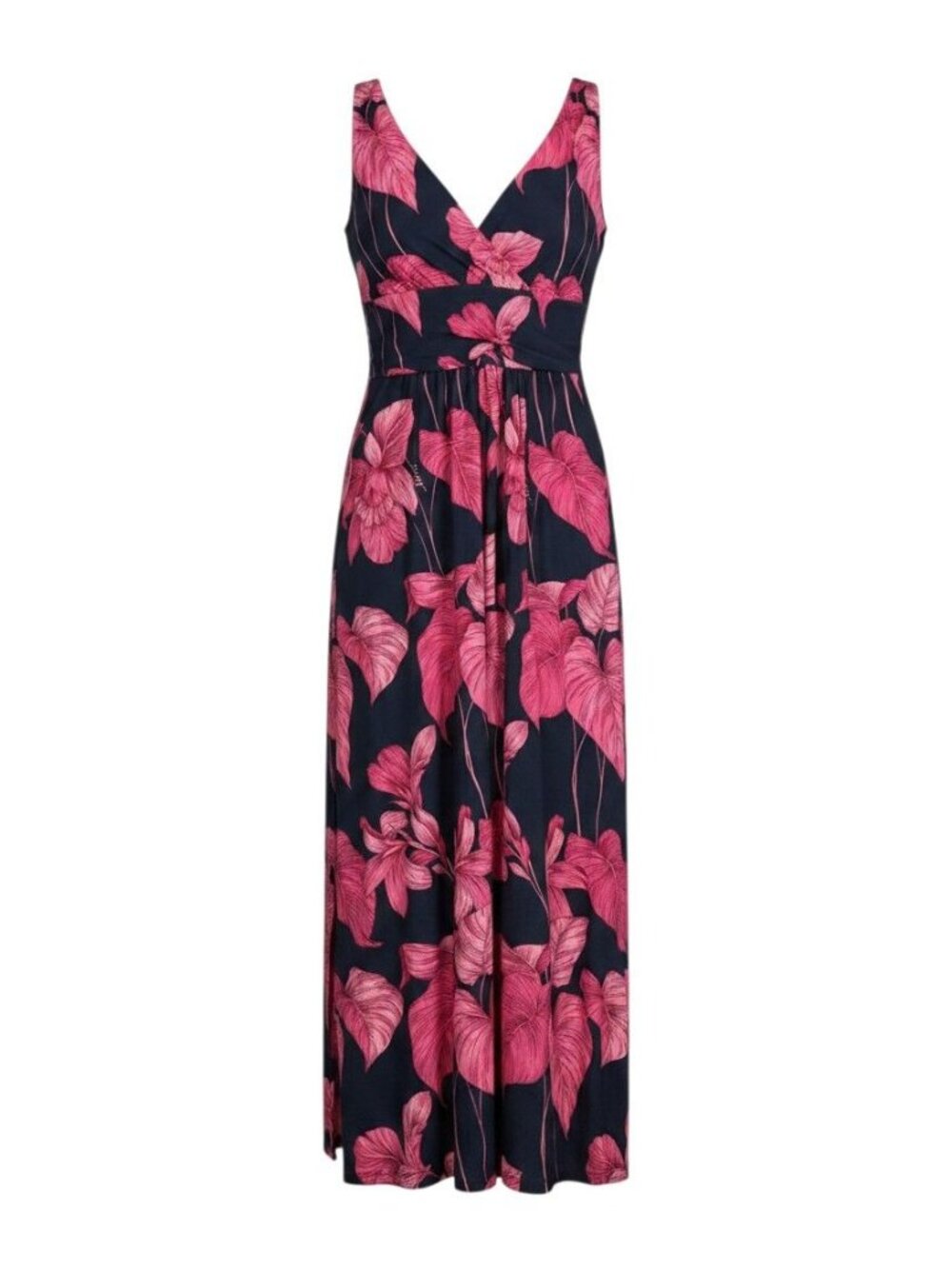 Tommy Hilfiger Womens Navy Blue & Pink Floral Maxi Dress 12 Sleeveless V-Neck